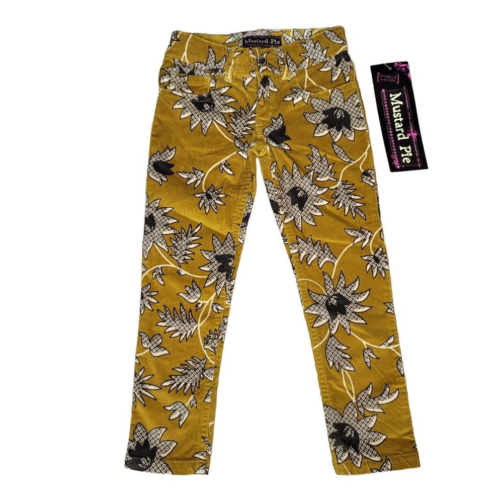 Mustard Pie NWT mustard colored floral skinny pants corduroy kids size 2t